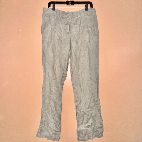 H&M 100% Linen Taupe Green Women's Pants - Size 12 - Excellent Condition - Picture 5 of 9